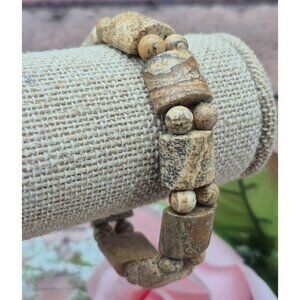 Boho Natural Stone Brown Marbled Stretch Bracelet Minimalist